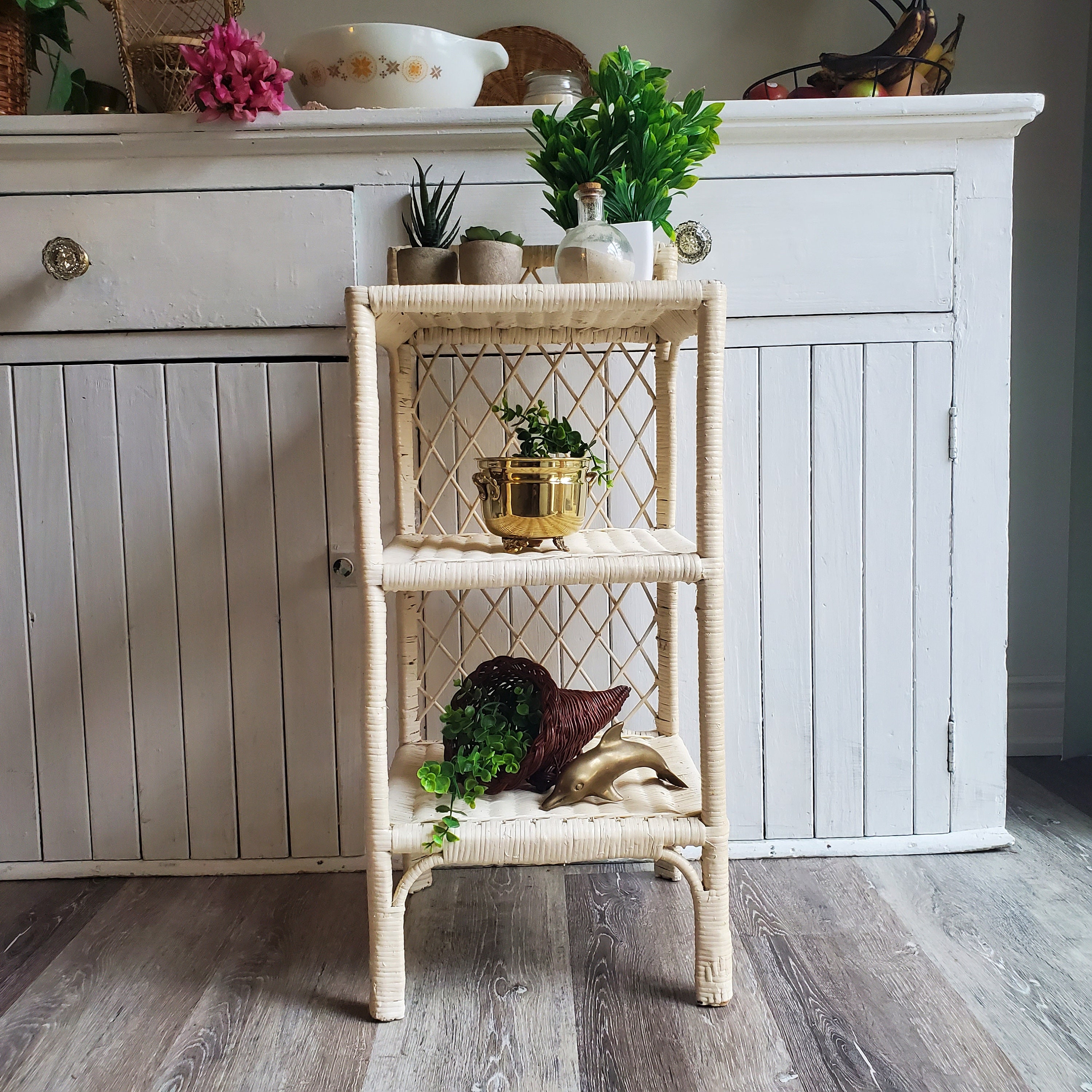 Vintage Boho Wicker Rattan shelf boho shelf Wicker plant Etsy