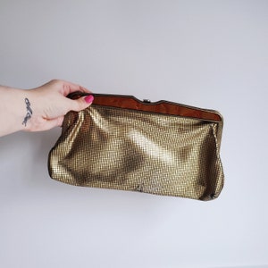 Vintage 1960s Gold Checkered Vinyl Clutch: Retro Evening Bag