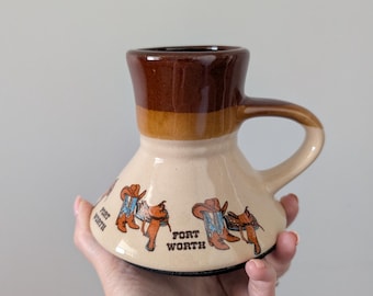 Vintage 1970s Fort Worth No-Spill Travel Mug – Retro Drip Glaze Pottery