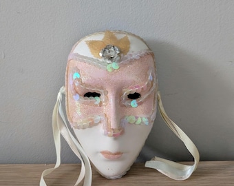 Vintage 1980s Ceramic Theater Mask, Art Deco Wall Decor