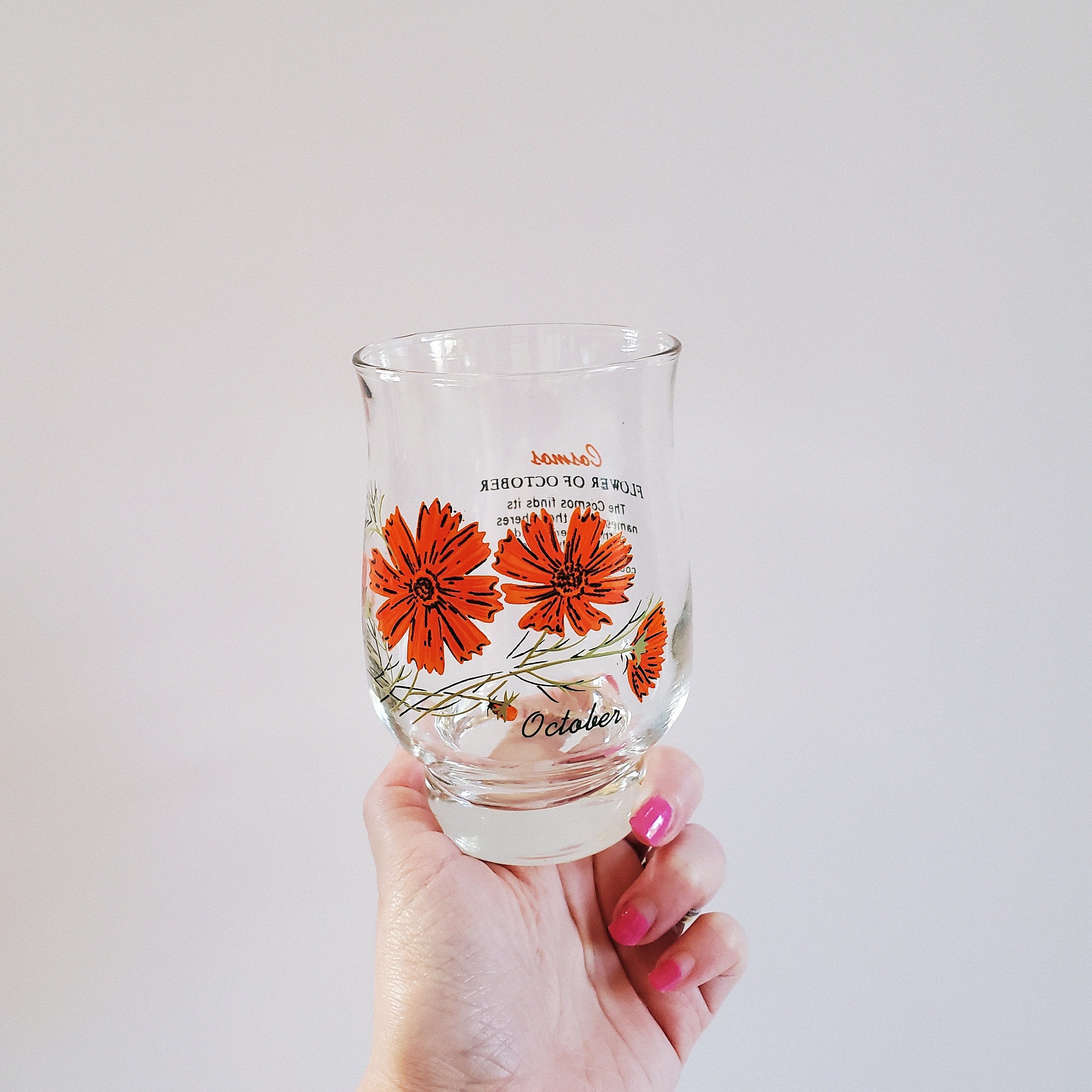 Vintage Clear Glass Tumblers Drinking Glasses Gold Flower and White Leaves  Design Set of Six Retro Kitchen Bar Ware Pink Belly Vintage 