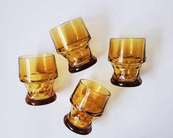 VIntage 1950s MCM Viking Georgian Honeycomb Amber Glass Goblets, Tumblers, Retro Barware, Wine Glasses, water goblets