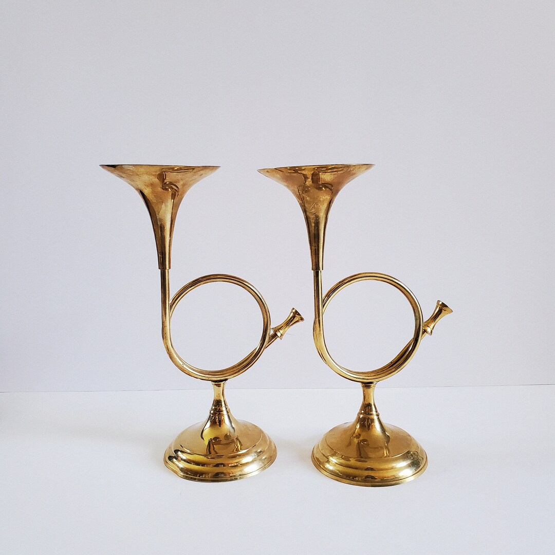 Vintage 1970s Matching Brass Horn Candle Holders Vintage Etsy