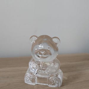 Vintage 1990er Jahre PartyLite Glas Teddy Bär Votiv Teelichthalter, Retro Kerzenhalter aus Glas