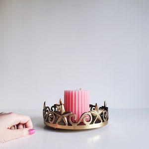 Vintage 1980s Celestial Brass Candle Holder: Star Motif Decor