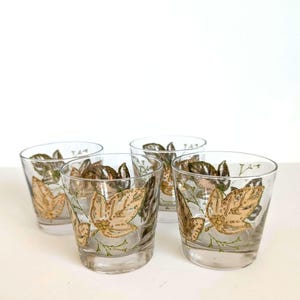 Vintage Libbey-bladgoudbekers met lage bol: retro servies, set van 4&quot;