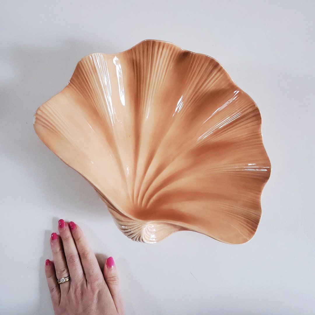 Vintage Peach Clamshell Ceramic Dish 1980s Pastel Peach Etsy