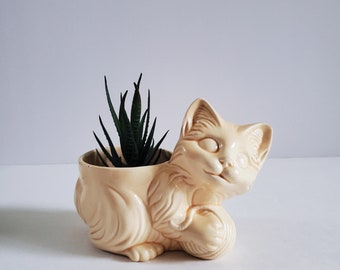 Vintage MCM Pottery Cat Planter, Cactus holder, Sitting Kitten