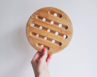 Vintage 1970s Mid Century Modern Wooden Trivet, Pot Holder, Plant Stand, Boho, Basket Wall