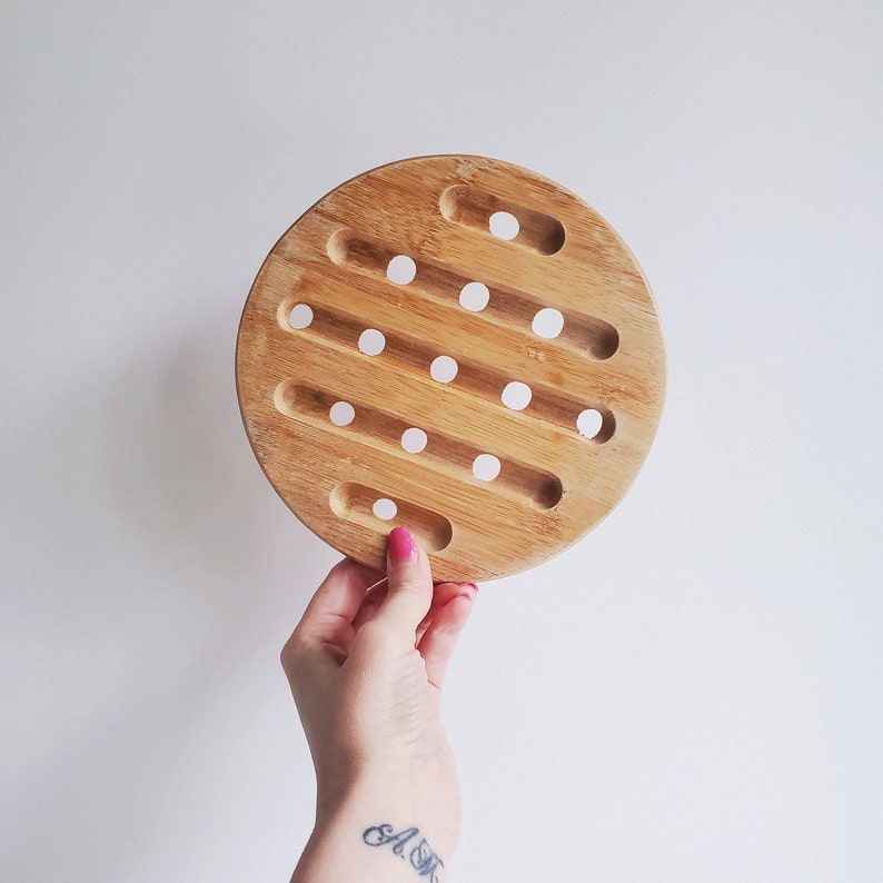 Vintage 1970s Mid Century Modern Wooden Trivet, Pot Holder, Plant Stand, Boho, Basket Wall image 1