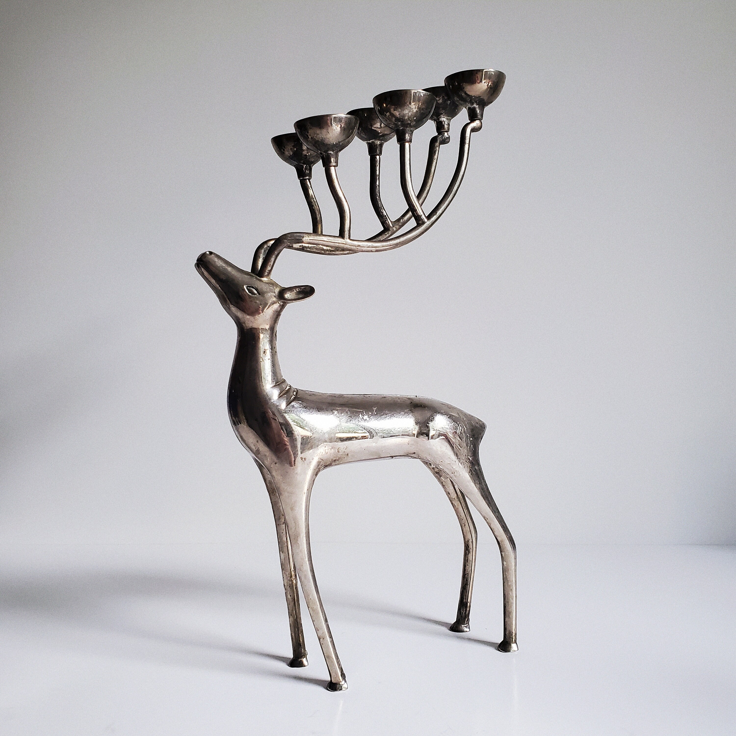 Vintage Silver Reindeer Candelabra Christmas Decor Metal Etsy