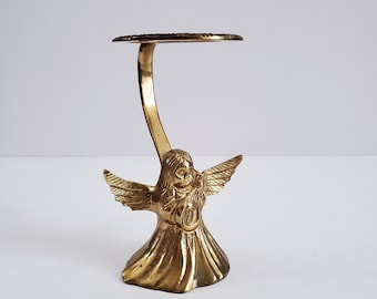 Vintage 1960s Brass Angel Stand For Votive Candles, Crystal Ball, Pillar Candle, Hollywood Regency