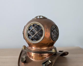 Vintage Copper and Brass Nautical Deep Sea Diver Replica Helmet, MCM home decor