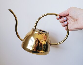 Vintage 1970s Brass Watering Can, Mid Mod planter vase