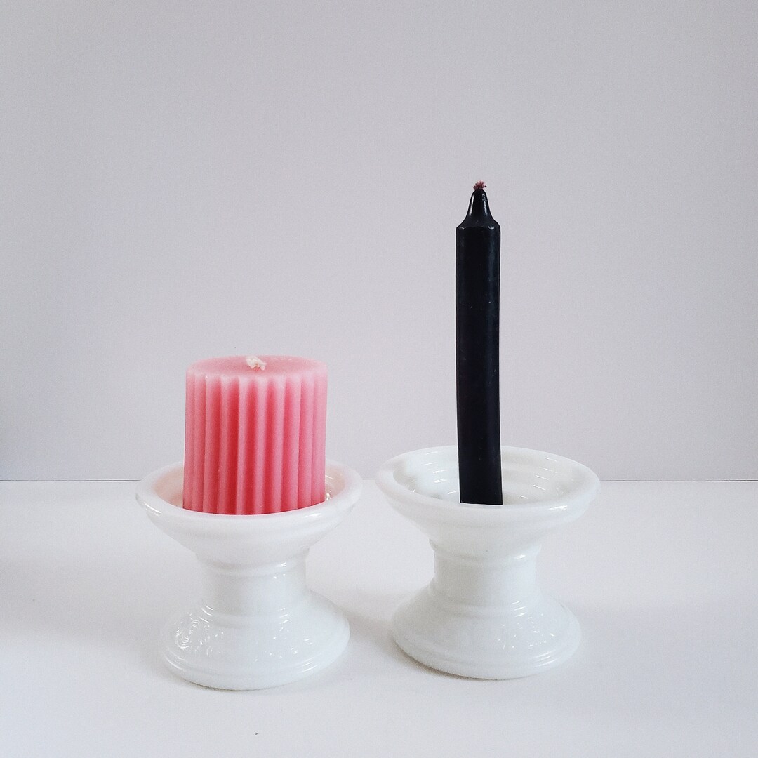 Vintage White Milk Glass Candle Holders Vintage Candlestick Etsy