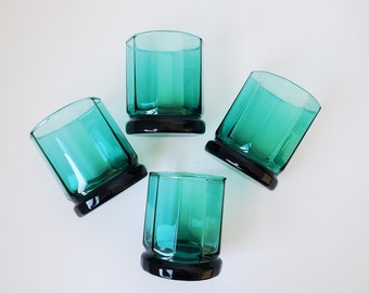 Vintage 1970s Anchor Hocking Essex Teal Green Tumbler Glasses, 4 Piece Set