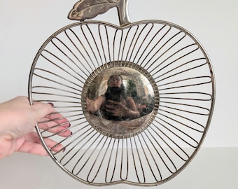 Vintage 1970s Silver Plated Apple Wire Basket: Retro Fruit Bowl, Plant Holder
