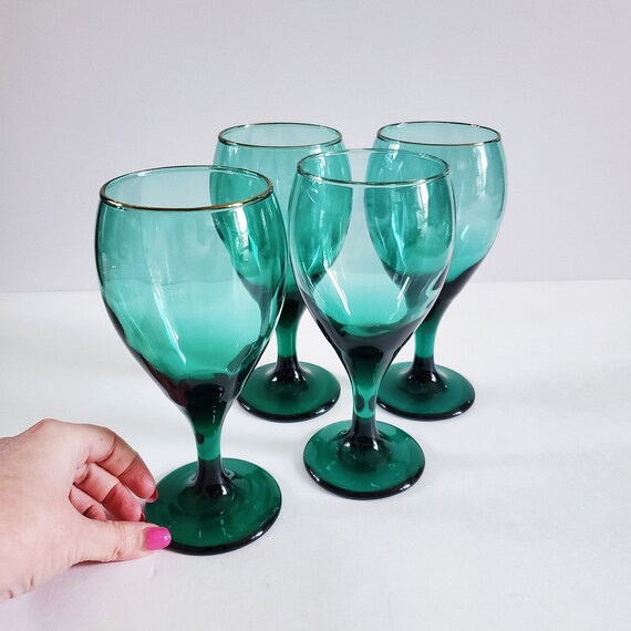Vintage Libbey Juniper Green Wine Glasses - Set of 4