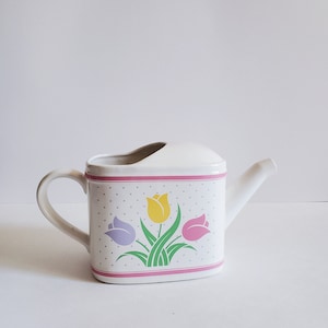 Vintage Teleflora Gießkanne Übertopf: 1980er Tulip Vase aus Keramik