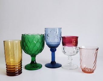 Choisissez vos propres verres à eau/vin en verre de couleurs dépareillées, verres à vin rétro, décoration bohème de verrerie de mariage