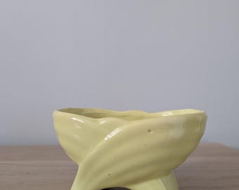 Vintage Mid Century Modern Yellow Glazed Pottery Planter Vase, Cactus holder