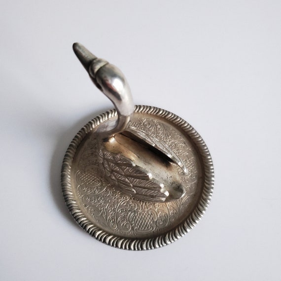 Vintage Silverplated Swan Ring Holder, Retro Jewe… - image 8