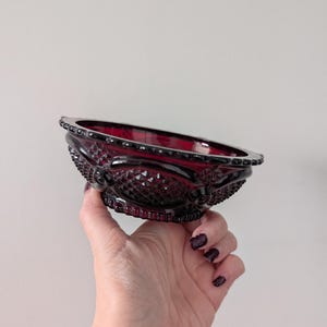 Vintage 1970s Ruby Red Glass Dish, Avon Cape Cod, Retro Planter bowl