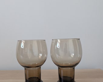 Vintage 1960s Dominion Smoked Glass Goblet, Brown footed pilsner beer glass tumblers