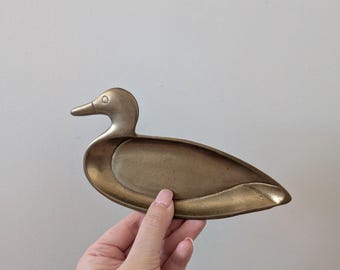 Vintage MCM Brass Duck Trinket dish, Rustic Brass Plant display