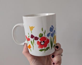 Vintage 1980s Colourful Floral Mug, Mug planter, Made in Japan