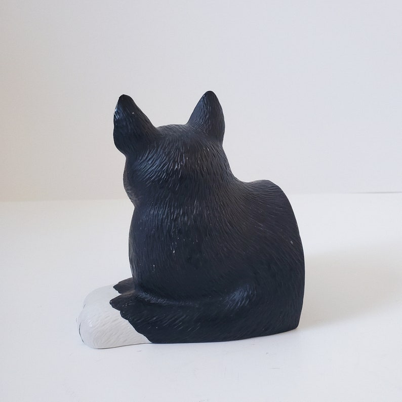 Fermalibri vintage anni '60 in porcellana ceramica in bianco e nero con figurine di gatti, fermalibri per ufficio biblioteca retrò, pezzo da esposizione per gatti immagine 6