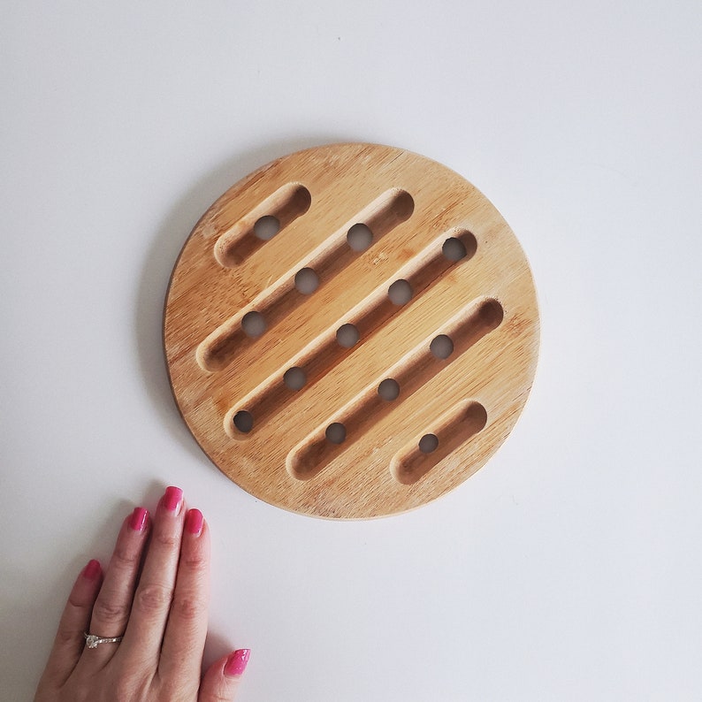 Vintage 1970s Mid Century Modern Wooden Trivet, Pot Holder, Plant Stand, Boho, Basket Wall image 3