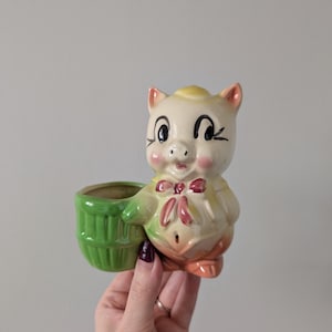 Vintage mini aardewerk plantenbak Porky Pig uit de jaren 1950, cactushouder