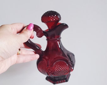 Vintage 1970s Avon Cape Cod Ruby Red Glass Cruet Bottle, Retro Decor