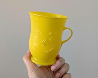 Vintage 1980s Kool Aid yellow plastic cup, children's cup, Retro Collector's Item