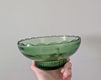 Vintage E.O Brody Emerald Green Glass Planter Bowl, Scalloped Rim Candle Holder