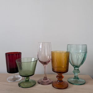 Vintage Mismatched Colored Glass Goblets, Retro Wine Glasses, Bohemian Decor image 4