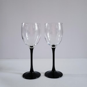 Vintage Luminarc France Black Stem White Wine Glasses, Set of 2, Black Stem Wine Glasses, France