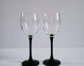 Vintage Luminarc France Black Stem Wine Glasses - Set of 2