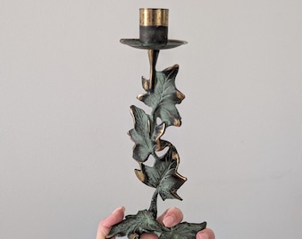 Vintage Brass Partylite Ivy Candle Holder in a Rustic Green Faux Verdigris