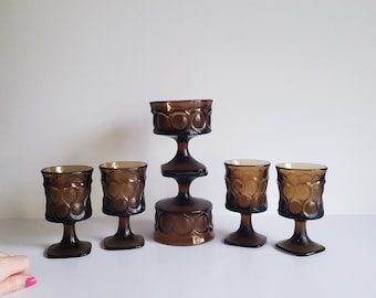 Vintage Noritake Spotlight Goblet: 1970s Smoke Brown Glass