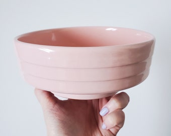 Vintage Pastel Pink with stripes pottery planter, Art Deco shallow pink vase, Mid century modern pottery vase, Succulent planter