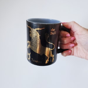 Vintage 1960s Federal Glass Taurus Zodiac Mug: Black Milk Glass Cup