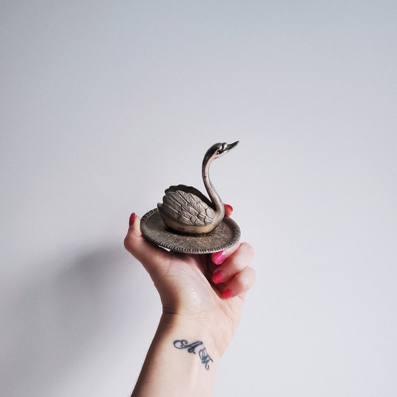 Vintage Silverplated Swan Ring Holder, Retro Jewe… - image 1