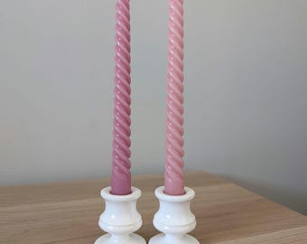 Vintage Milk Glass Candle holders, retro candlestick holders, mid century, Set of 2