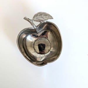 Vintage 1970s Silver Plated Apple Trinket Dish: Fruit Shaped Catchall Bowl