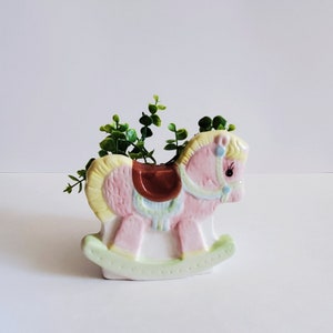 Vintage 1970s Rocking Horse Planter, Ceramic Pottery Planter Vase, Cactus holder