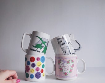 Vintage 1980s Coffee Mug: Choose Your Own - Cat, Dinosaur, Smiley Face