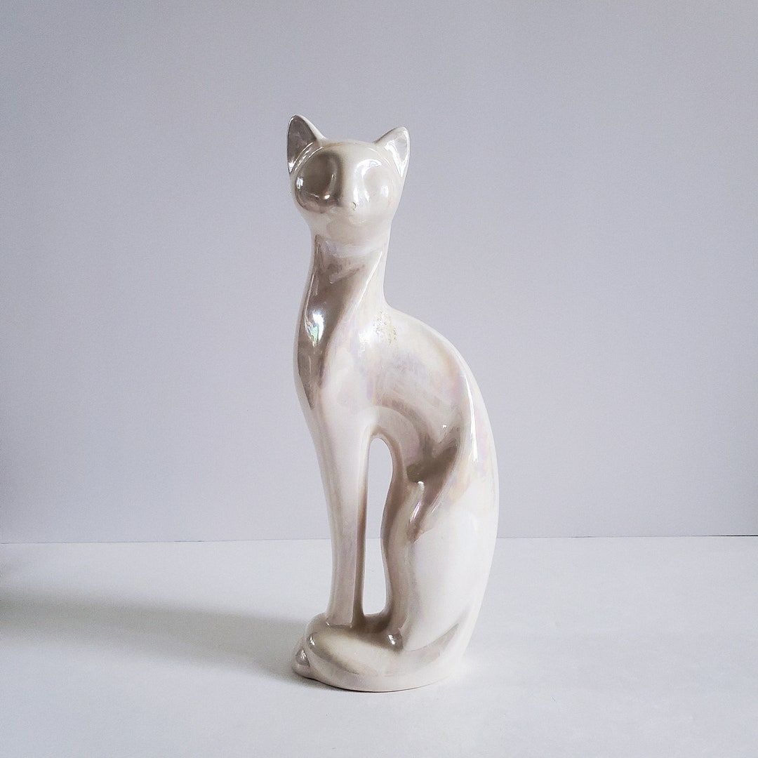 Vintage 1980s Art Deco Cat Sculpture Ceramic Cat Statue Cat Etsy