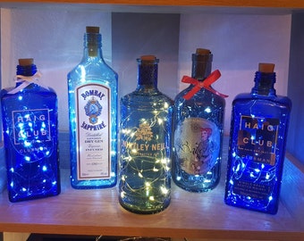 Upcycled Blue Gin Bottle Light: Home Bar Decor
